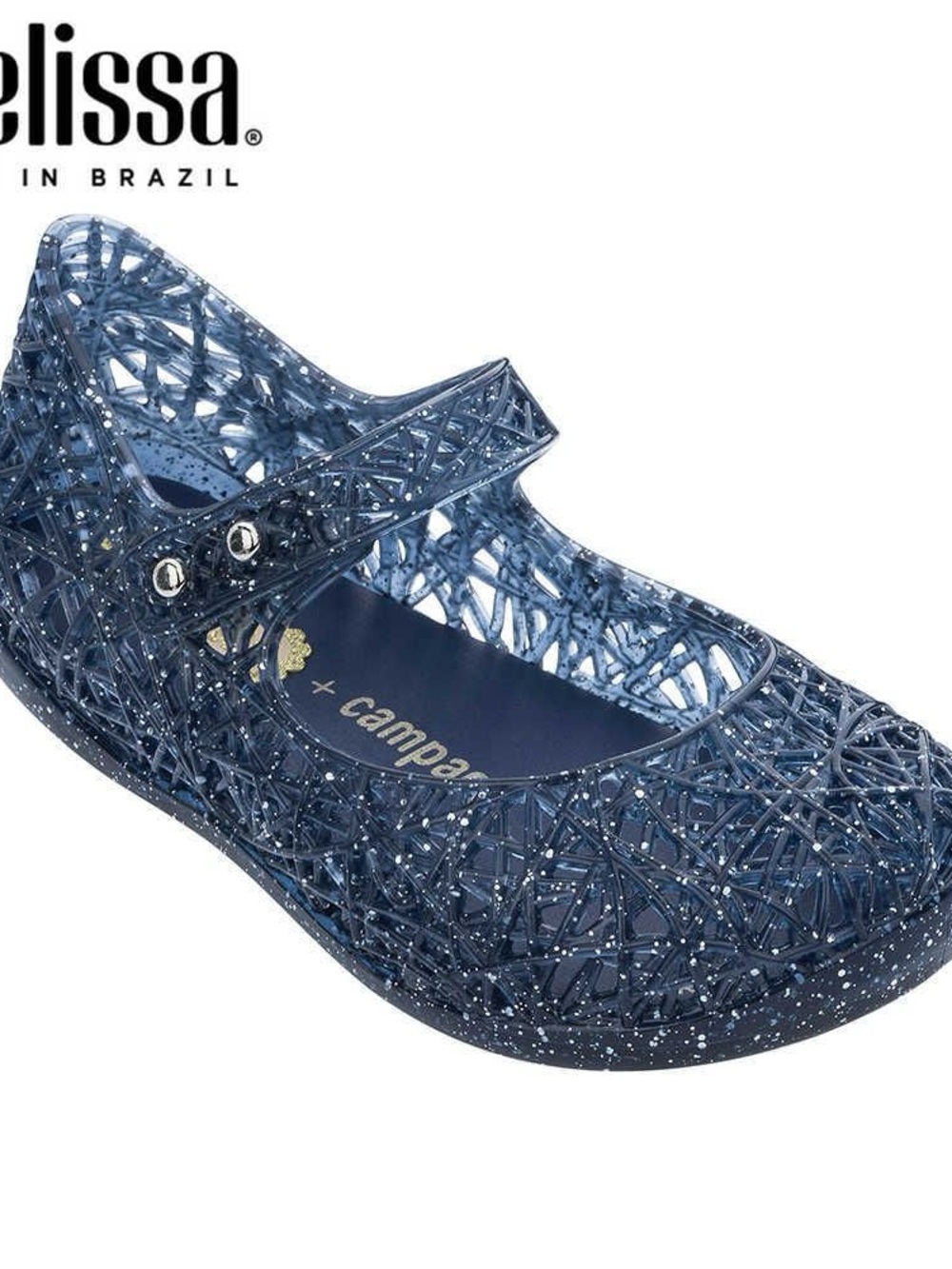 Mini Melissa + Campana Zig Zag Mary Jane Flats-Navy Glitter Jelly Shoes Girls 9
